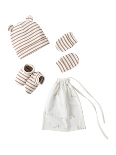 Jungen Baby-Set: Mütze, Fäustlinge, Schühchen & Beutel