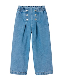 Weite Mädchen Jeans mit Zierknöpfen, Matrosen-Look, Bundweite verstellbar