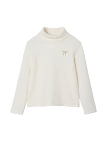 Rollkragenpullover Mädchen, Fleece, mit Glitzer-Schleifenstickerei