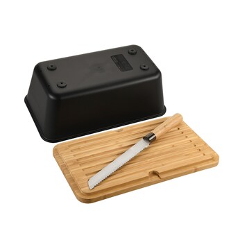 Brotbox mit Bambus-Schneidebrett und Messer 