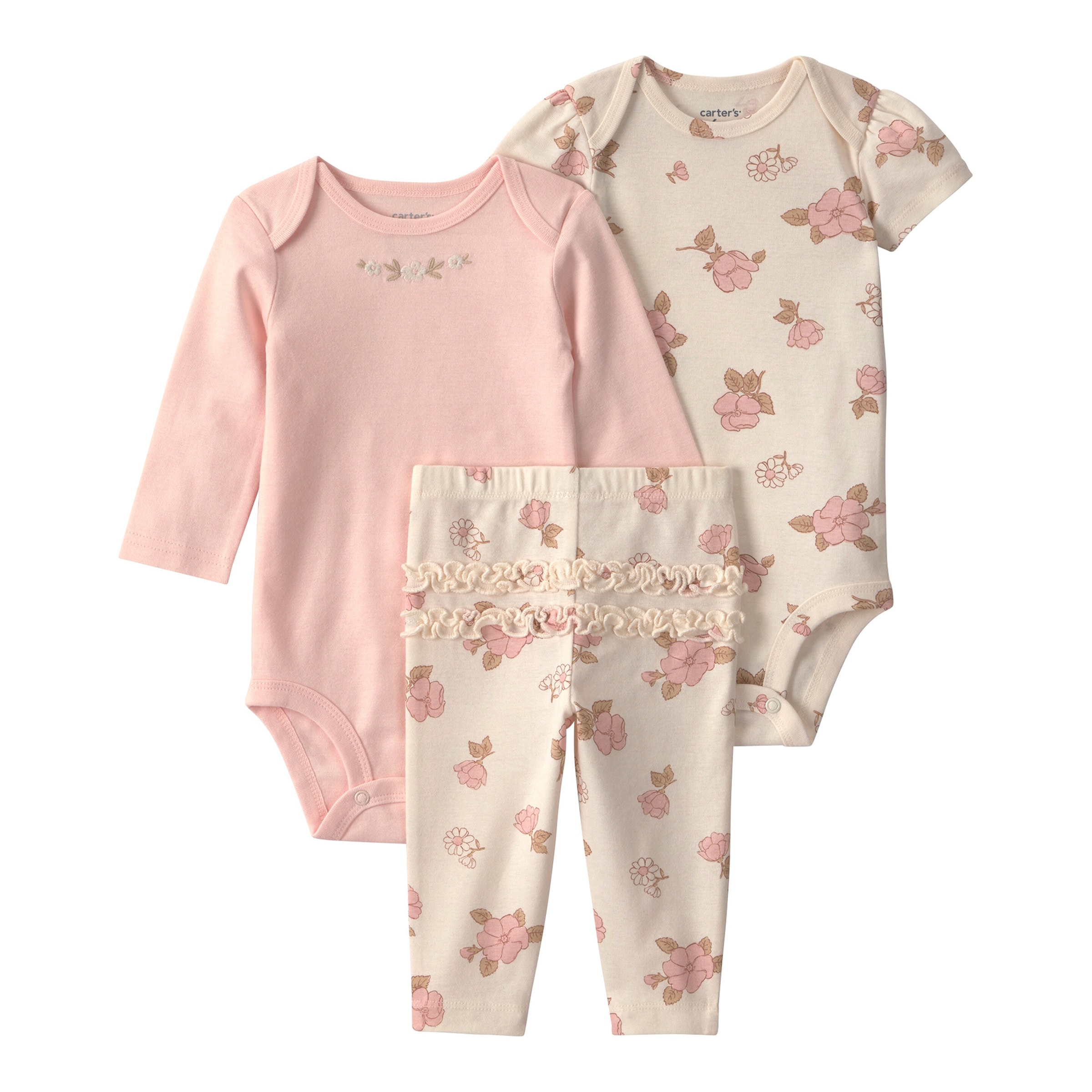 Carter's 3-tlg. Set Body kurzarm, Body langarm und Leggings Blumen Rüschen