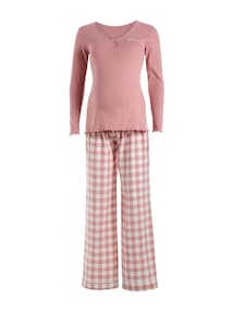 Schlafanzug mit Karo-Hose für Schwangerschaft & Stillzeit