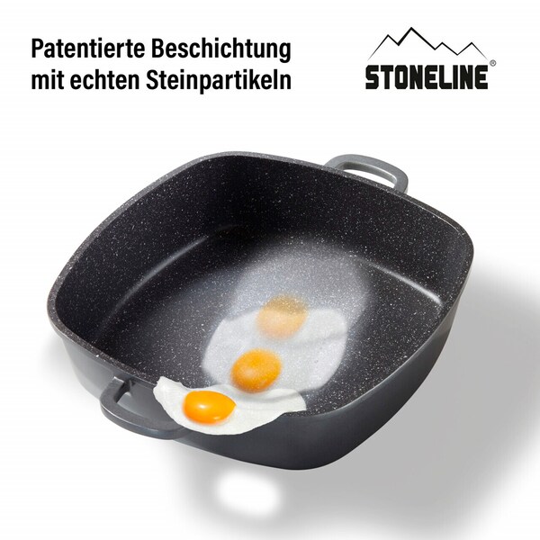 STONELINE - Eckpfanne 28x28 cm mit Aroma Glasdeckel, Pfanne 