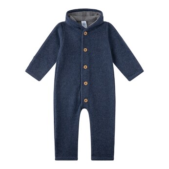 Wollfleece-Overall mit Kapuze und Klappbündchen