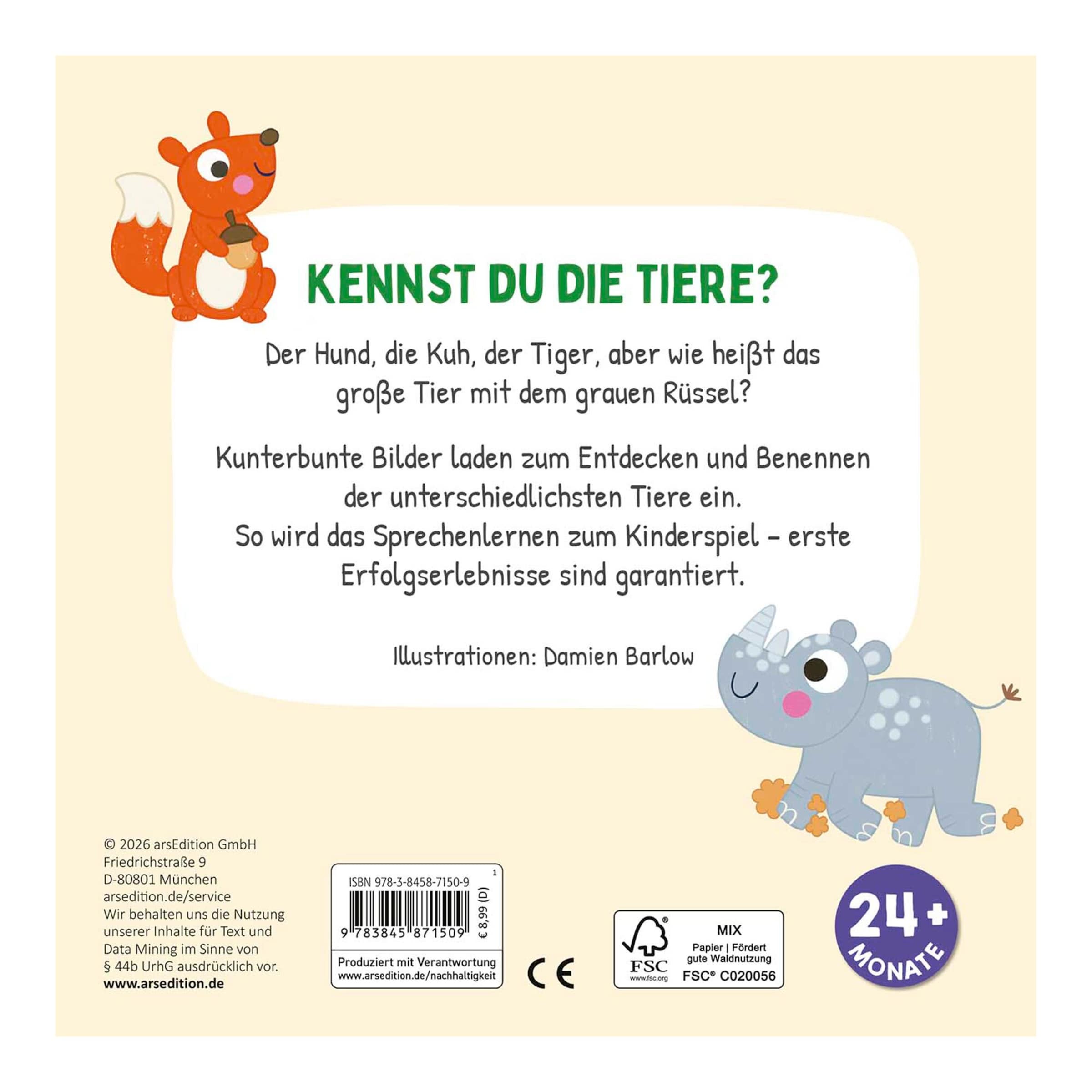 Arsedition Pappbilderbuch Ich kenne die Tiere