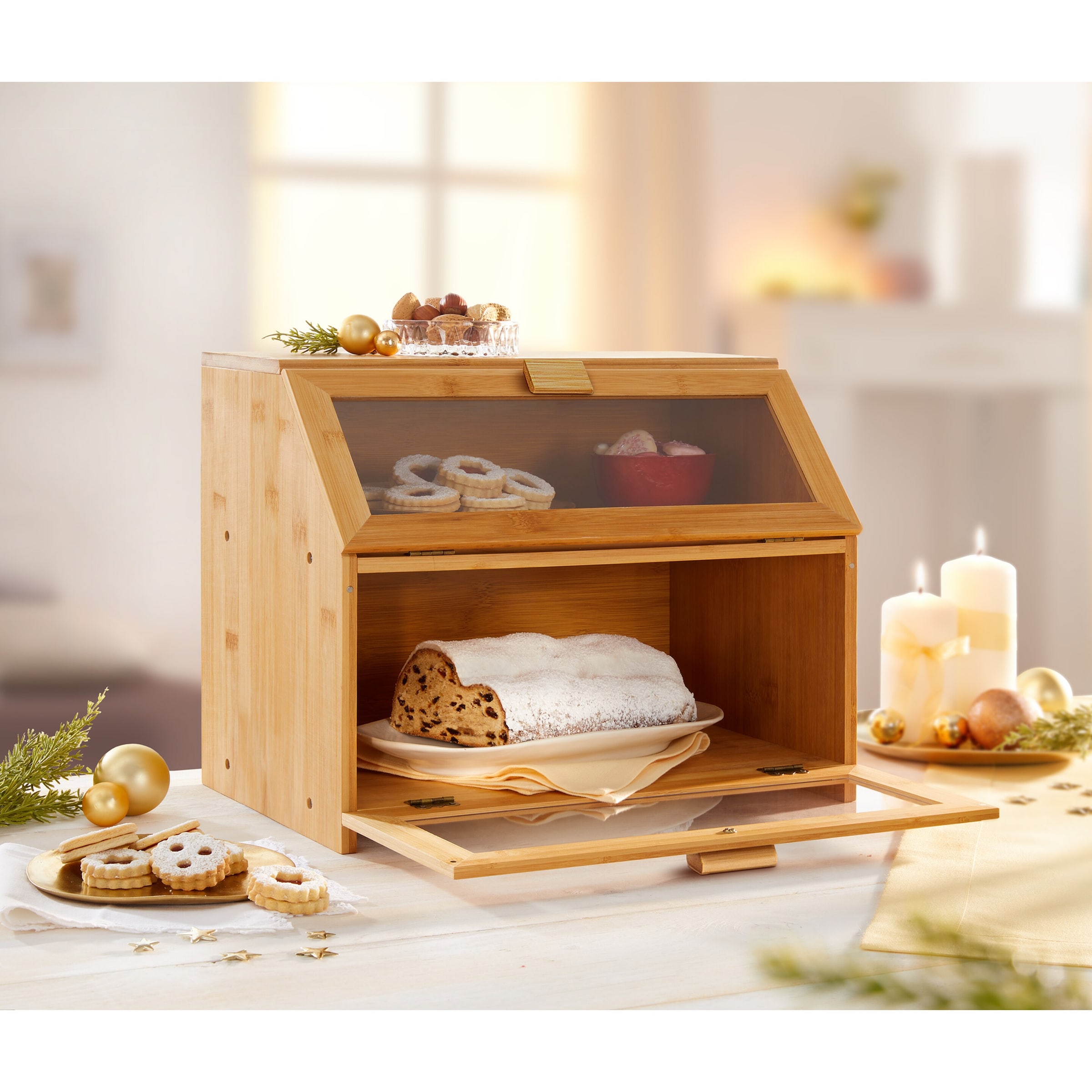 Brotkasten mit 2 Fächern, Holz