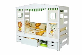 Hausbett mit Bettkasten "Safari" Kiefer Weiß