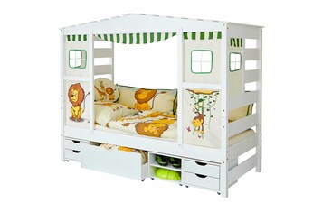 Hausbett mit Bettkasten "Safari" Kiefer Weiß