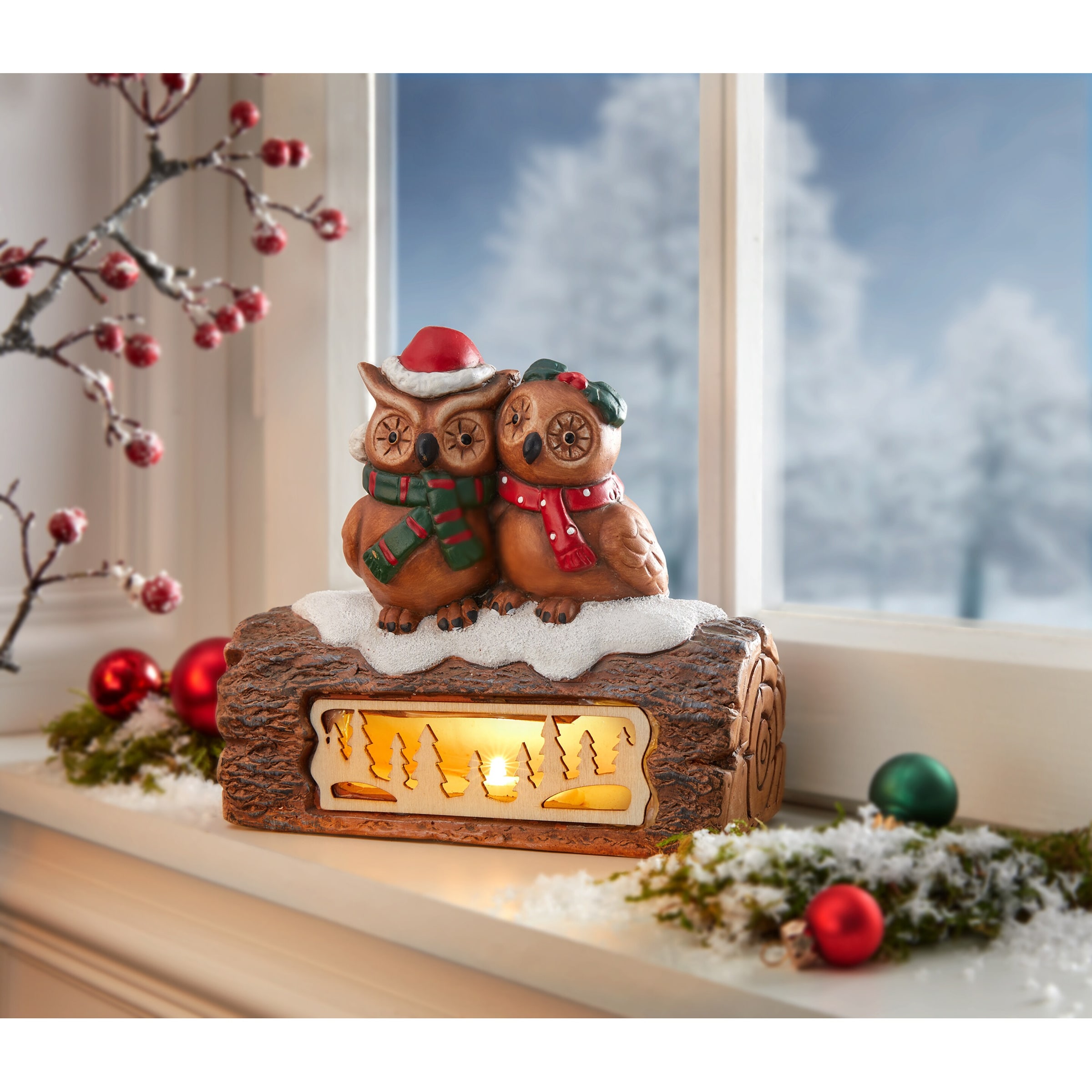 LED-Dekofigur „Wintereulen“