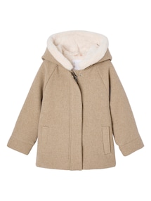 Mädchen Wintermantel mit Kapuze und Schleife, Wollmix