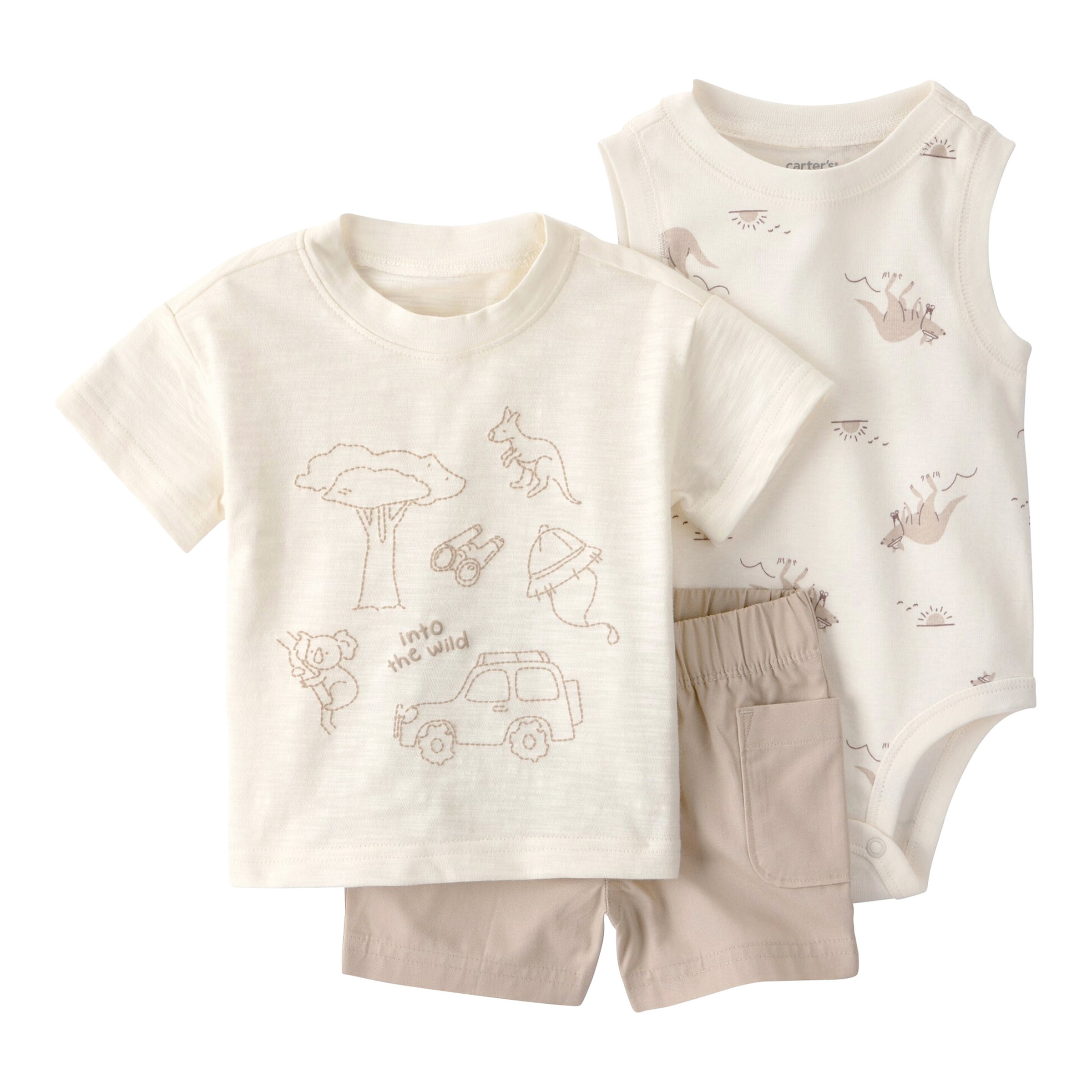 Carter's 3-tlg. Set Body ohne Arm, T-Shirt und Shorts Safari