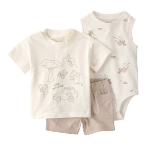 3-tlg. Set Body ohne Arm, T-Shirt und Shorts Safari