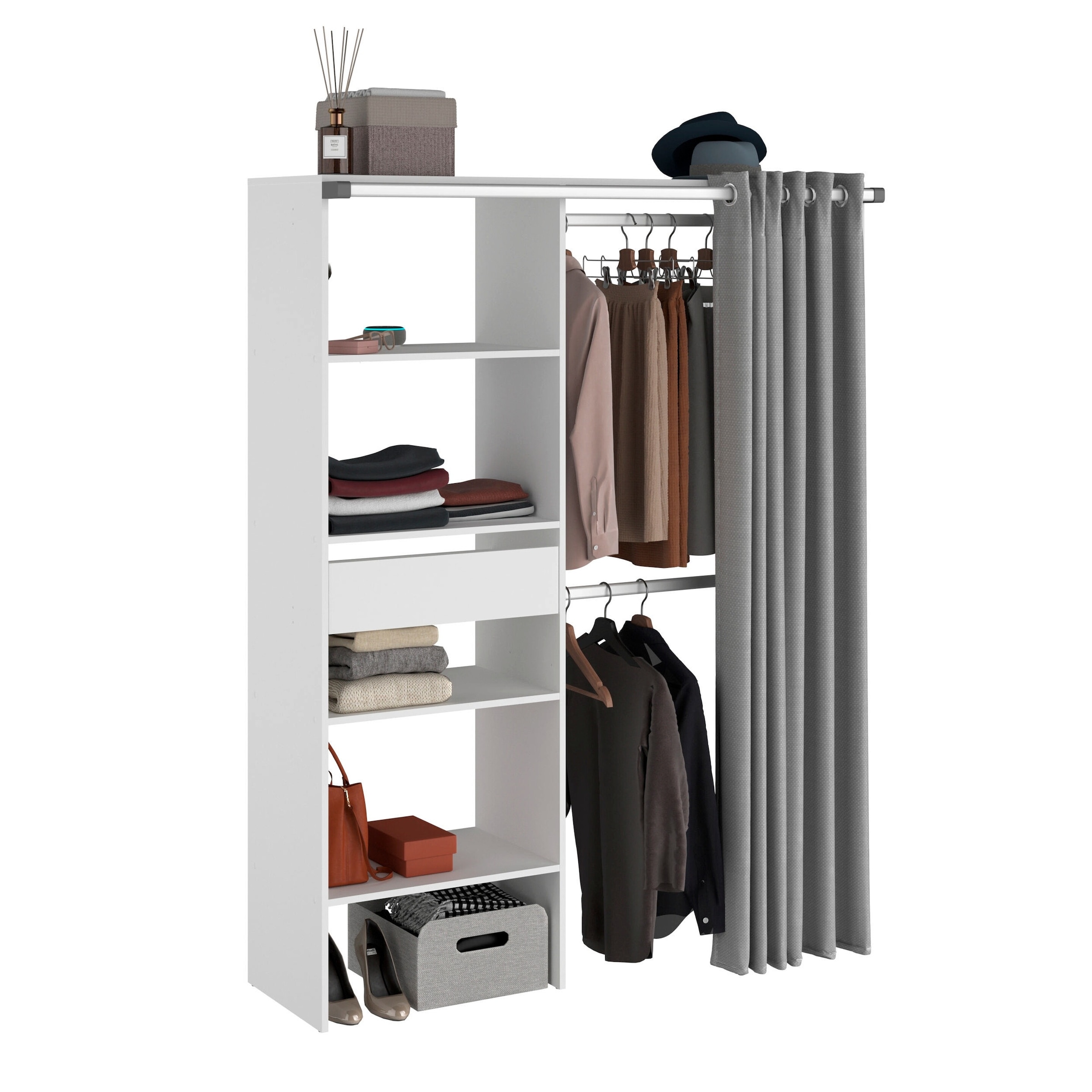 Parisot Kleiderschrank mit Vorhang "Bari 1" Weiß