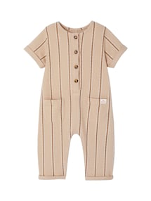 Bio-Kollektion: Baby Overall aus gestreiftem Strick