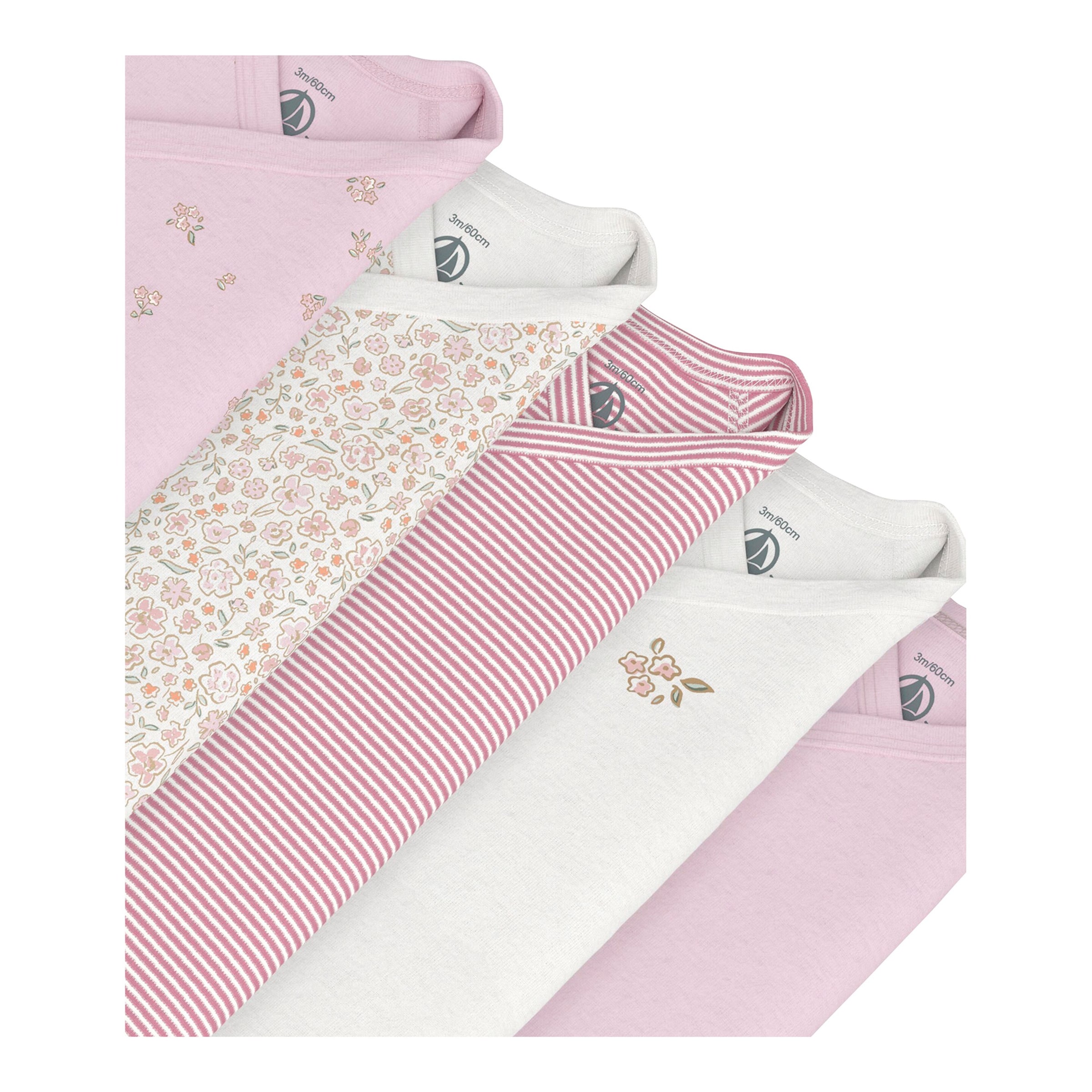 5er-Pack Wickelbodys langarm Ringel Blumen