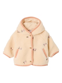 Baby Übergangsjacke aus Teddyfleece mit Kapuze und Blumenstickerei