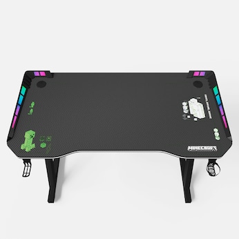 Gaming Tisch mit LED, Becher- und Headphonehalterung, Z-Fuß aus Metall MINECRAFT 