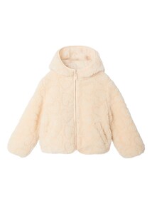 Übergangsjacke aus Teddyfleece mit Kapuze und Leopardenmuster Mädchen