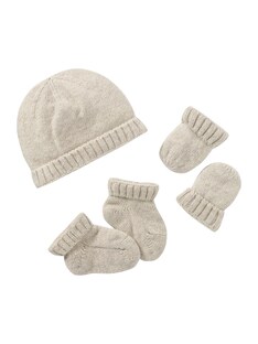 Baby-Set aus Strick: Mütze, Fäustlinge & Schühchen