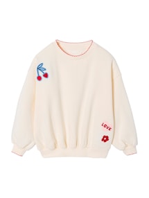 M‰dchen Sweatshirt mit Patches und Picotkante am Auschnitt, Recycling-Polyester