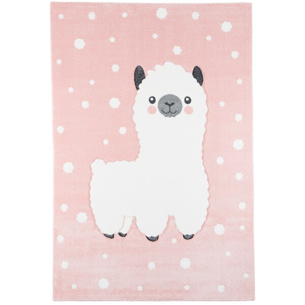 Tapis Pour Enfant - PERGAMON - Maui Kids - Rond - 160x160 Cm - Motif Lama Alpaga Rose - Maison