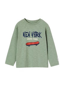 Jungen Langarmshirt mit Flockprint und Recycling-Baumwolle