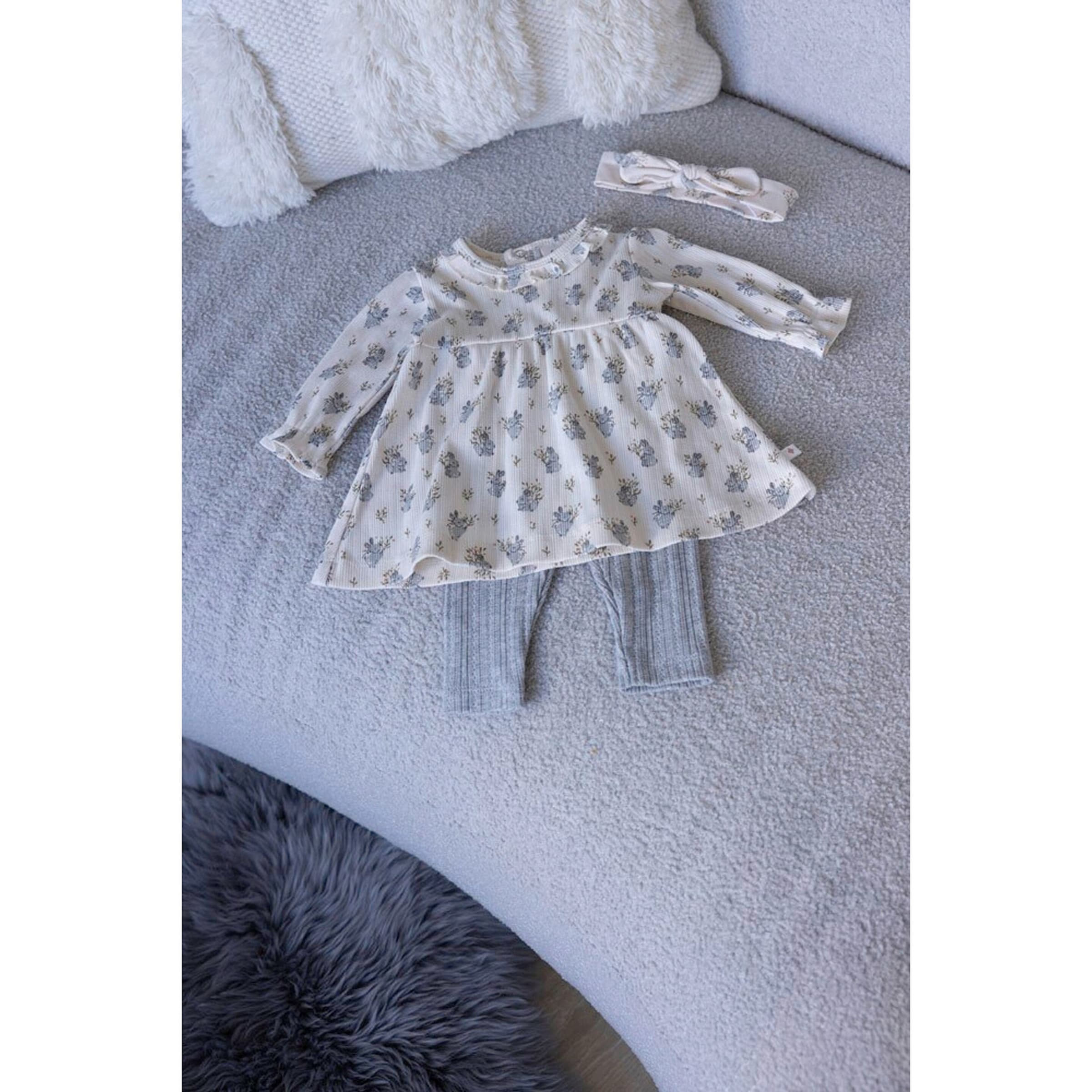 Kleid langarm mit Rüschenkragen Hasen Rippqualität