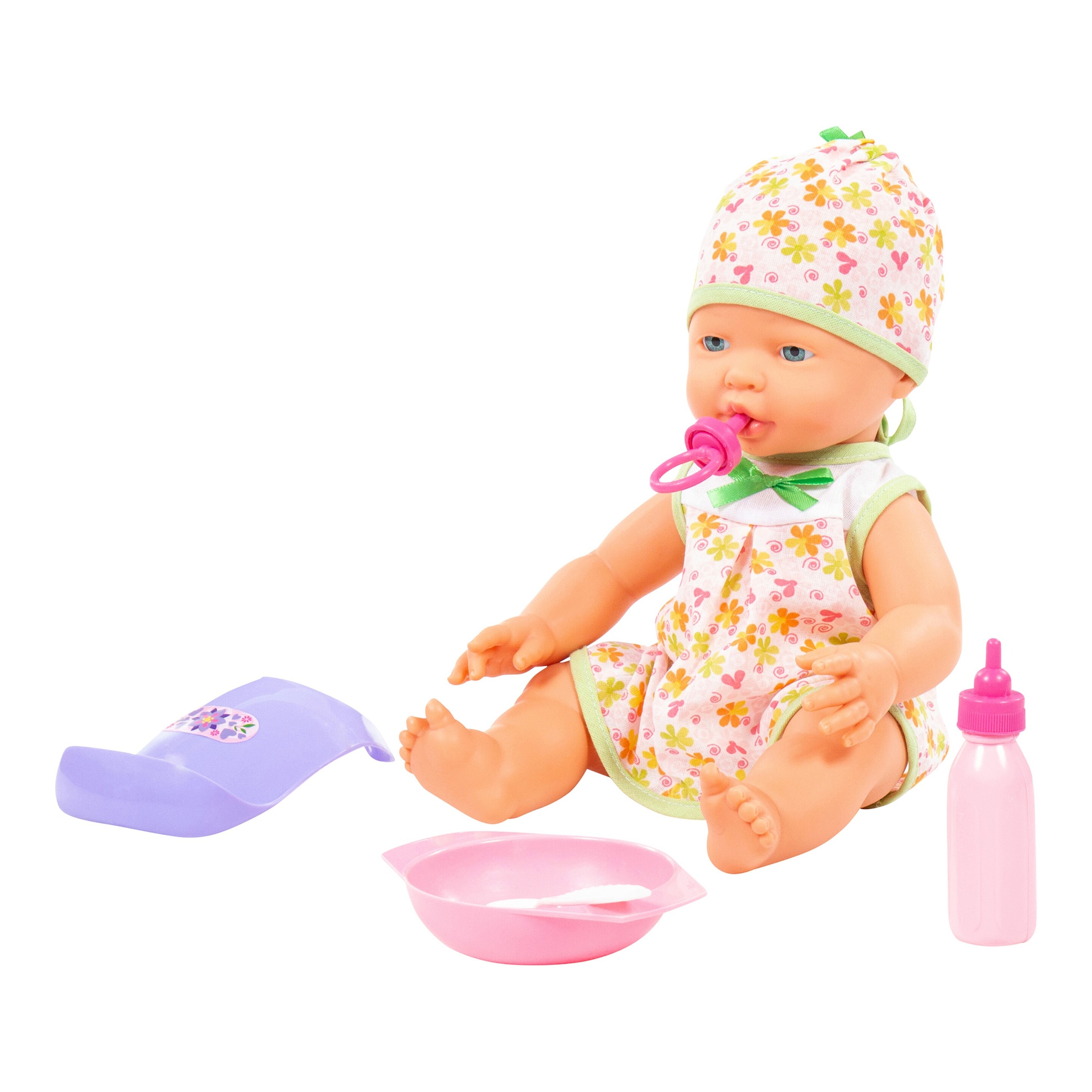 Polesie Puppe Fröhliches Baby 35cm mit Schnuller & Fütterset
