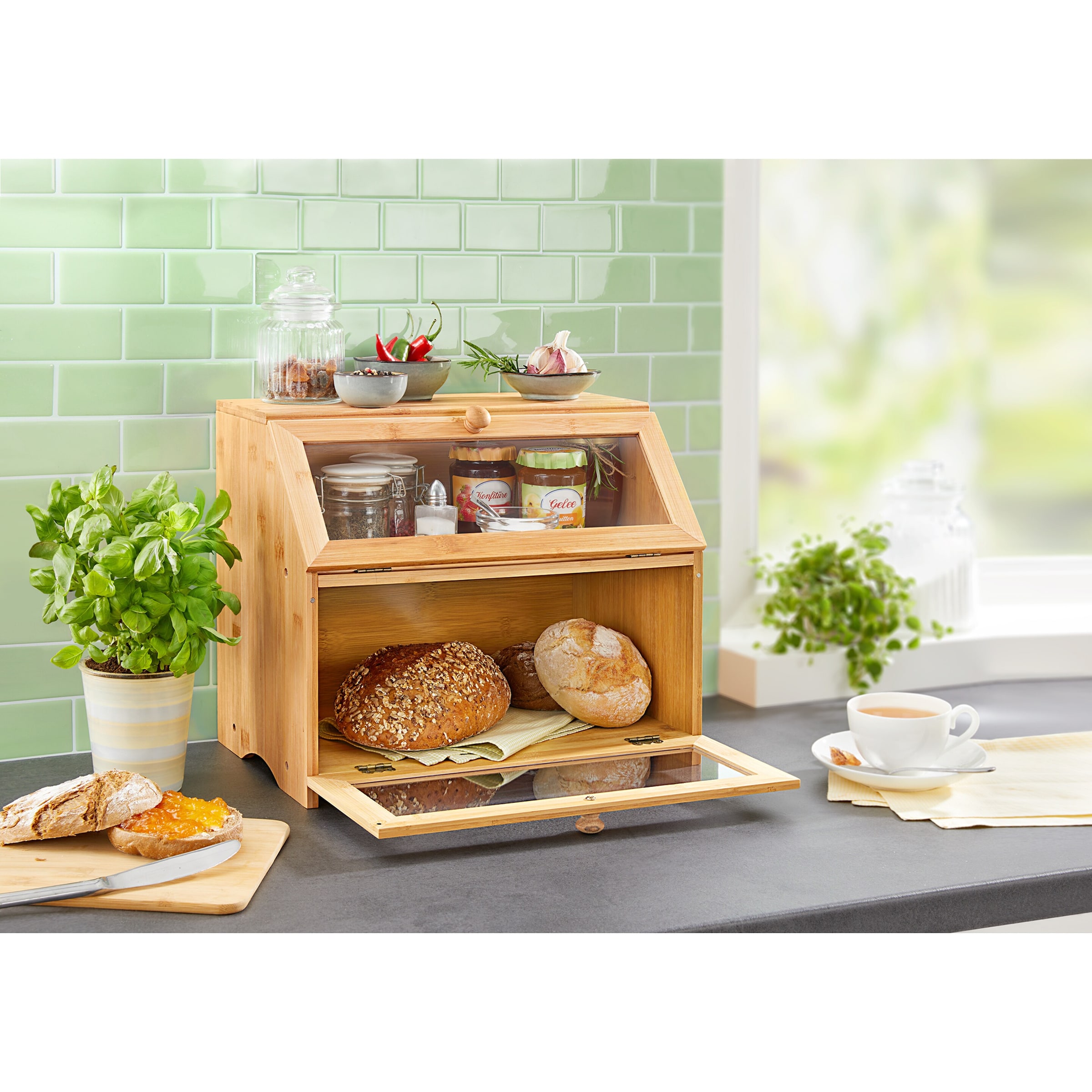 Brotkasten mit 2 Fächern, Holz