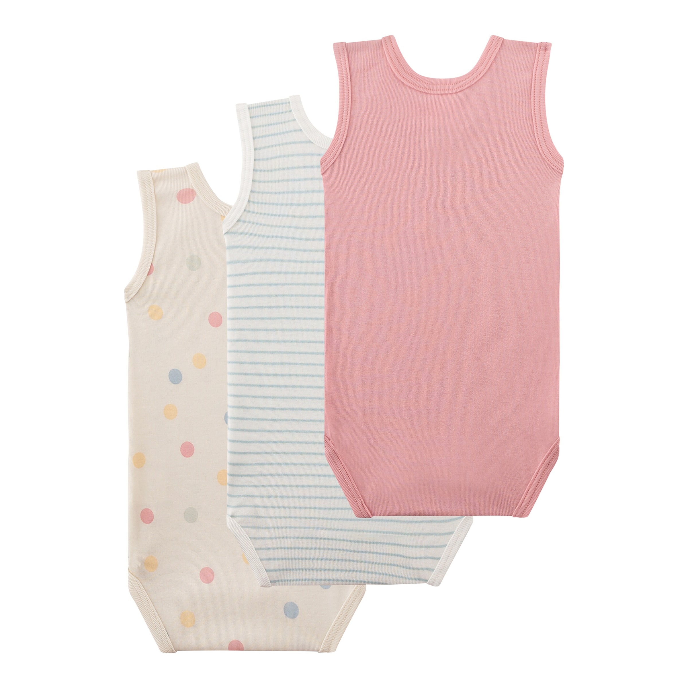 Sanetta 3er-Pack Bodys ohne Arm Punkte Ringel