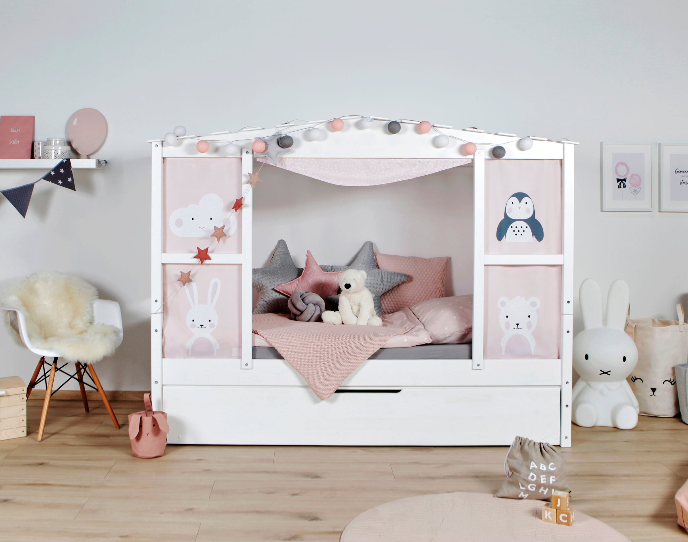 Ticaa Hausbett mit Bettkasten "Amelie" Kiefer Weiß