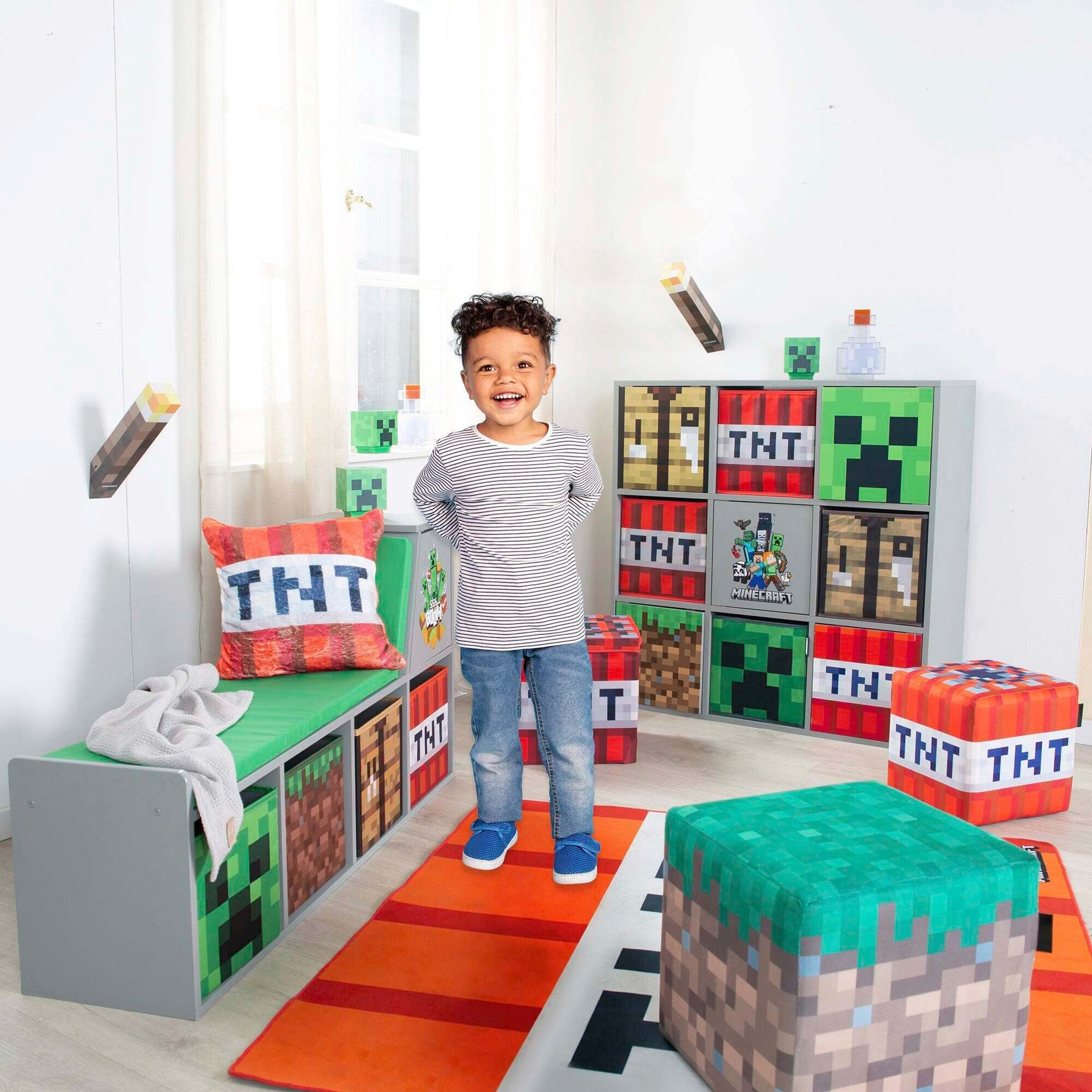 Roba Lese-Sitzbank mit Sitzkissen und Stauraumboxen Minecraft