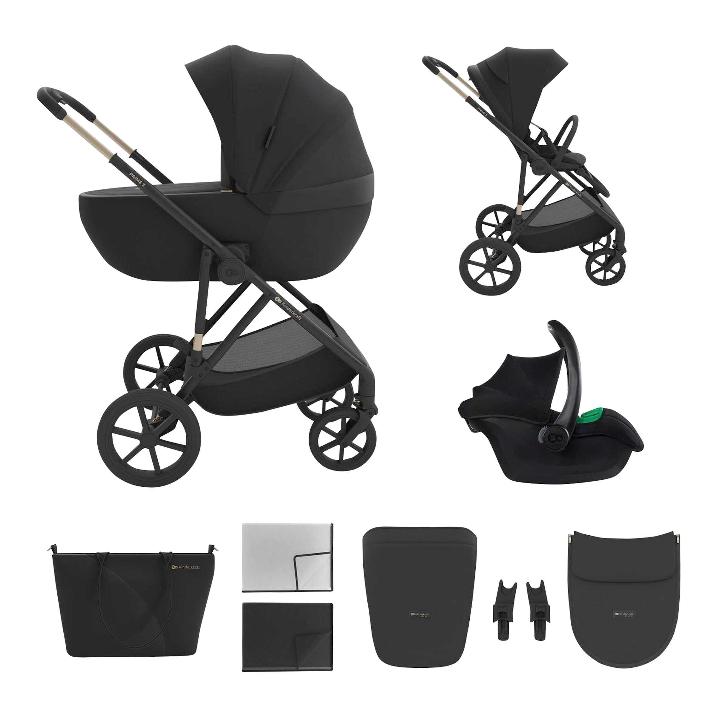 Kinderkraft Kombikinderwagen Trio-Set PRIME 3 3in1 inkl. Babyschale MINK PRO 2 schwarz