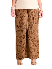 Weite Umstandshose aus Musselin mit Leoprint