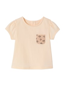 Baby T-Shirt Crinkle-Effekt, Brusttasche mit Leo-Motiv