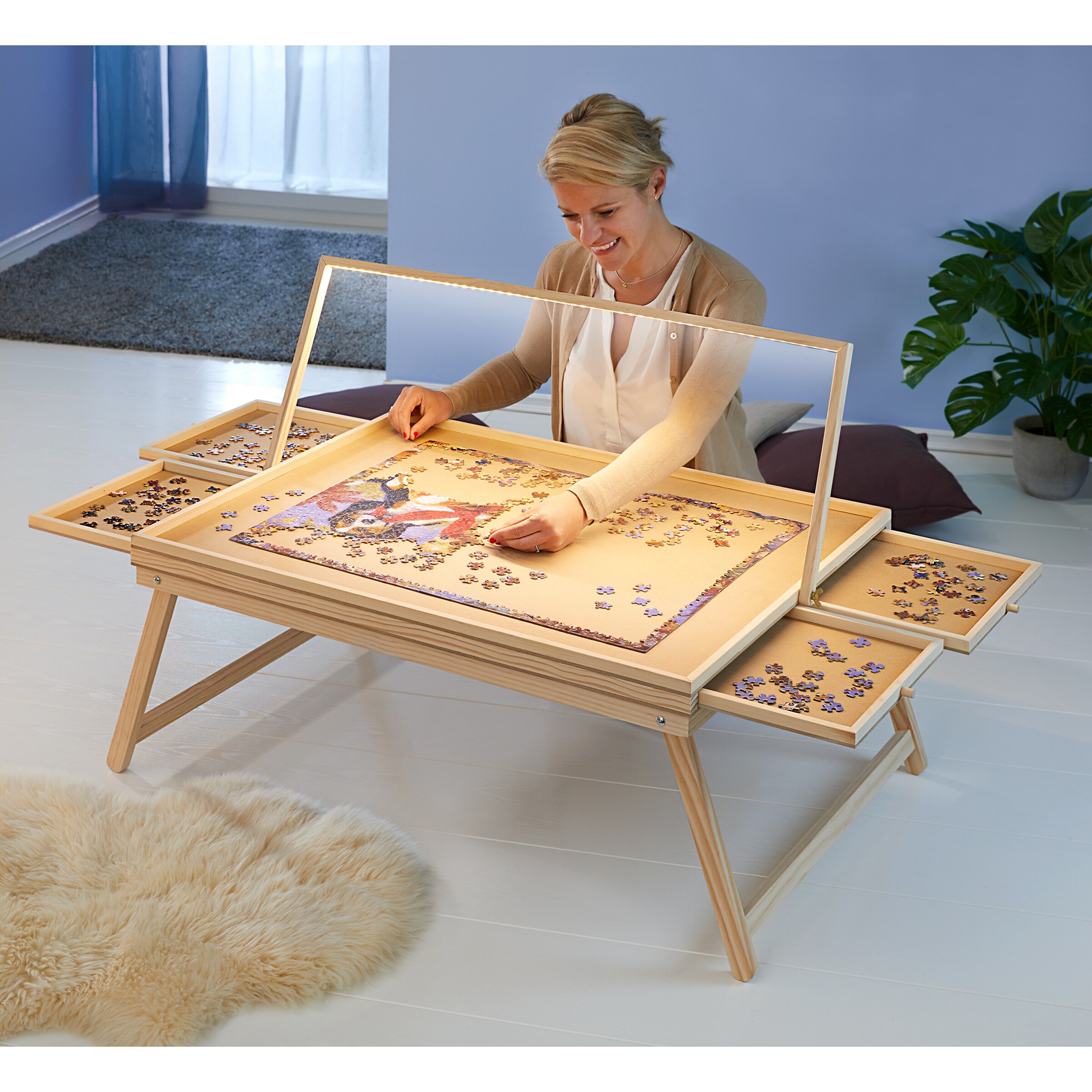 Easyego Puzzletisch Mit Beinen – Höhen- & Neigungsverstellbar, 1500 Teile, Mit Schubladen & Rollen