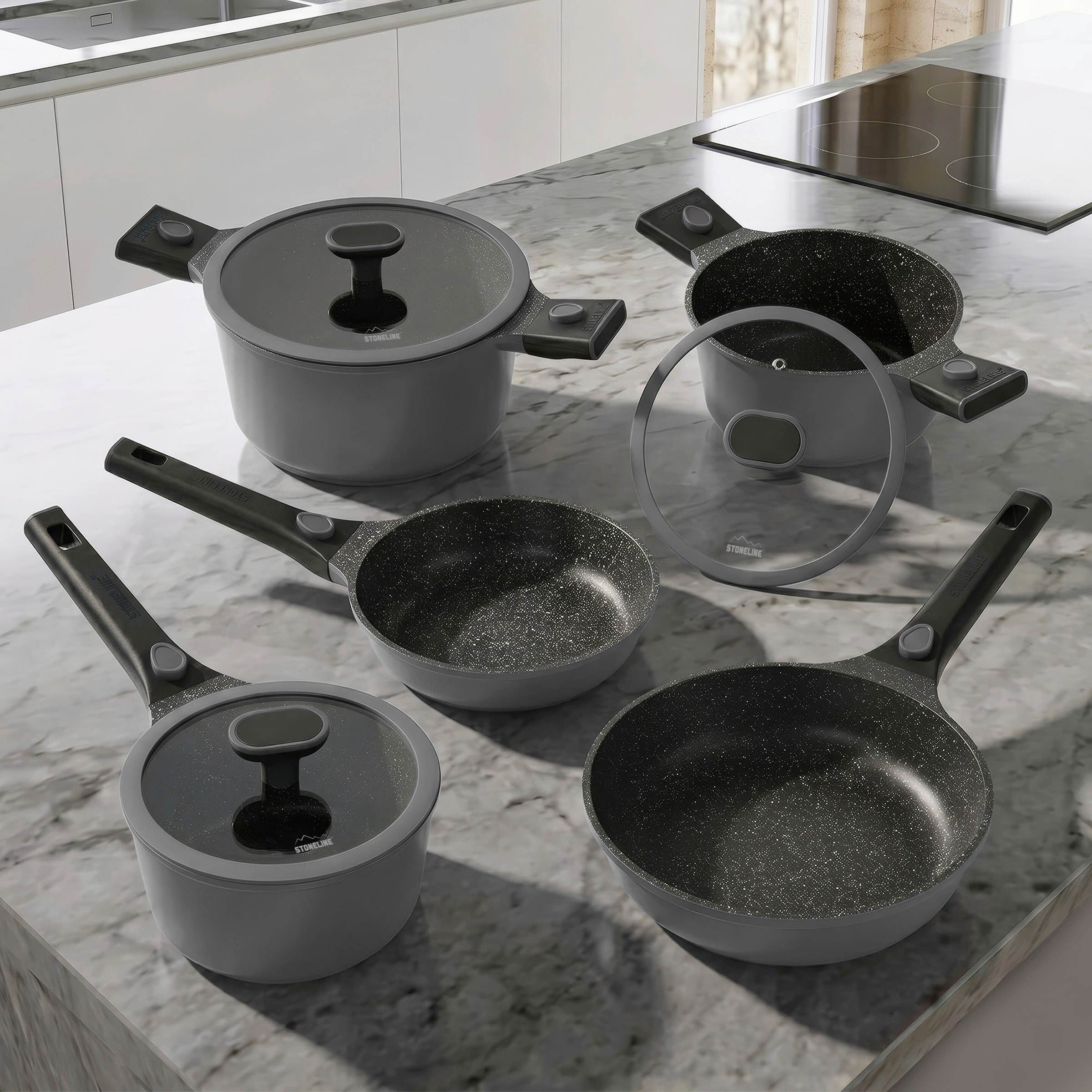 STONELINE® STONELINE SMART Kochgeschirr-Set 8-teilig 18/20/24 | mit Deckeln - Grau