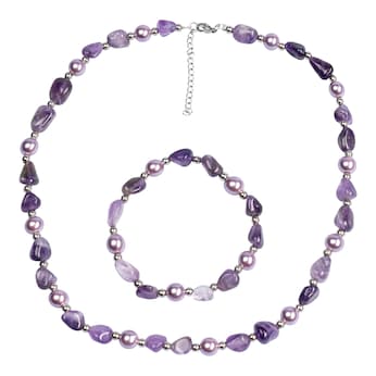 Perlenschmuck-Set „Amethyst“, 2-teilig