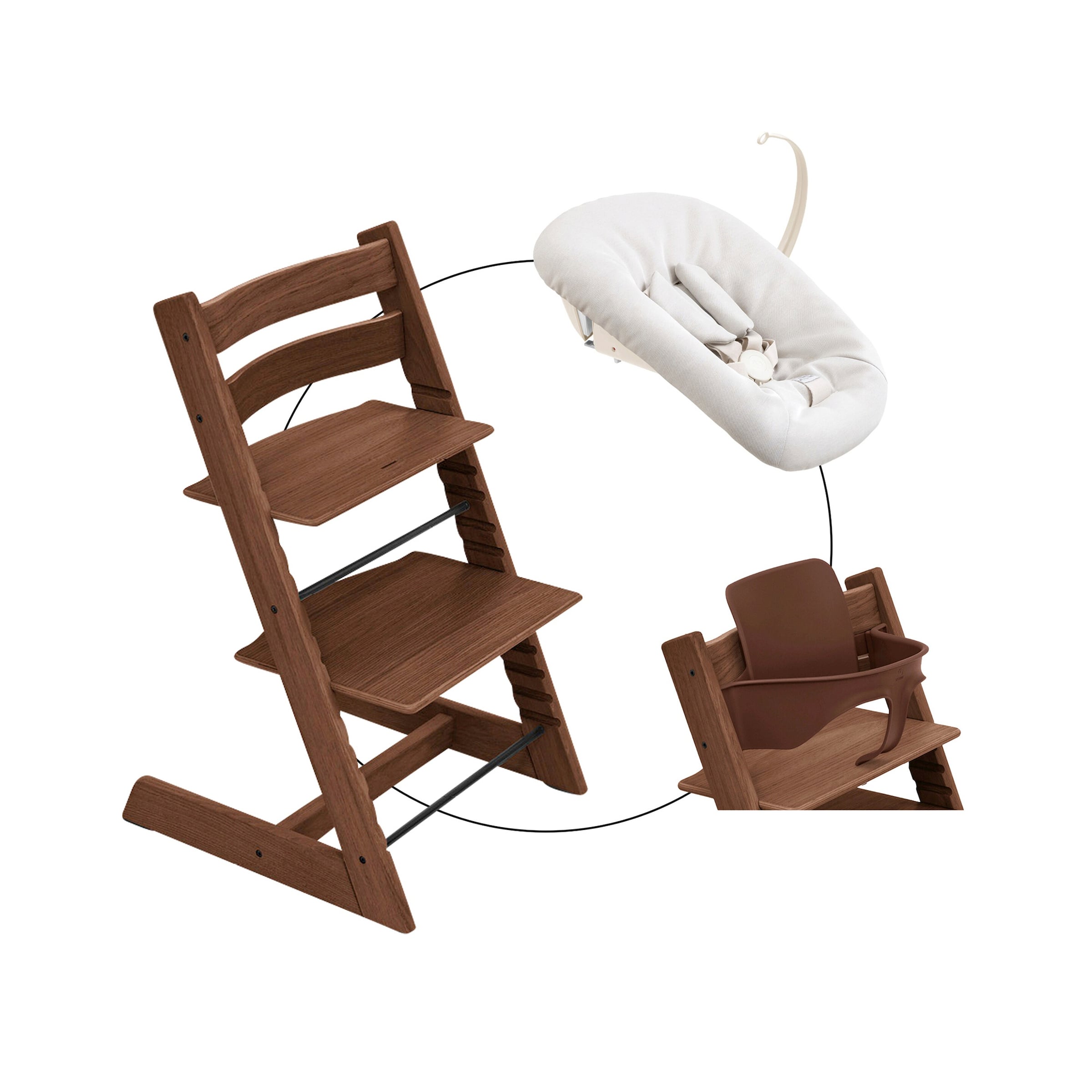Stokke® Tripp Trapp® Bundle Treppenhochstuhl Eiche inklusive Newbornset Vanilla White & Babyset