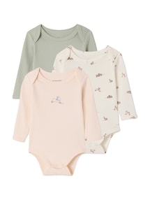 3er-Pack Baby Bodys mit langen Ärmeln, Bio-Baumwolle, Schlupfform