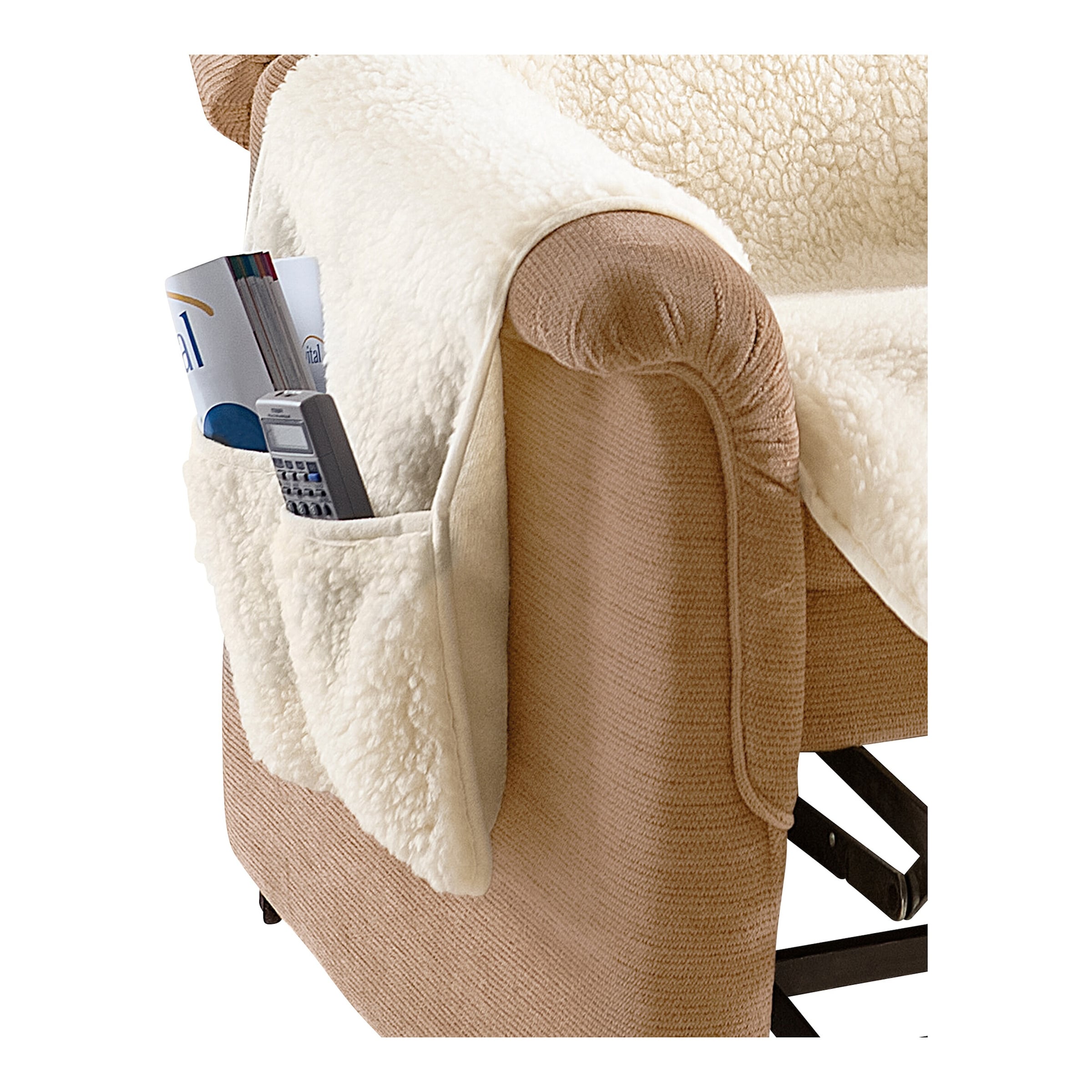 Schurwoll-Sesselschoner mit Fußteil, beige