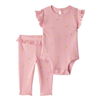 2-tlg. Set Body kurzarm und Leggings Zitronen Rippqualität