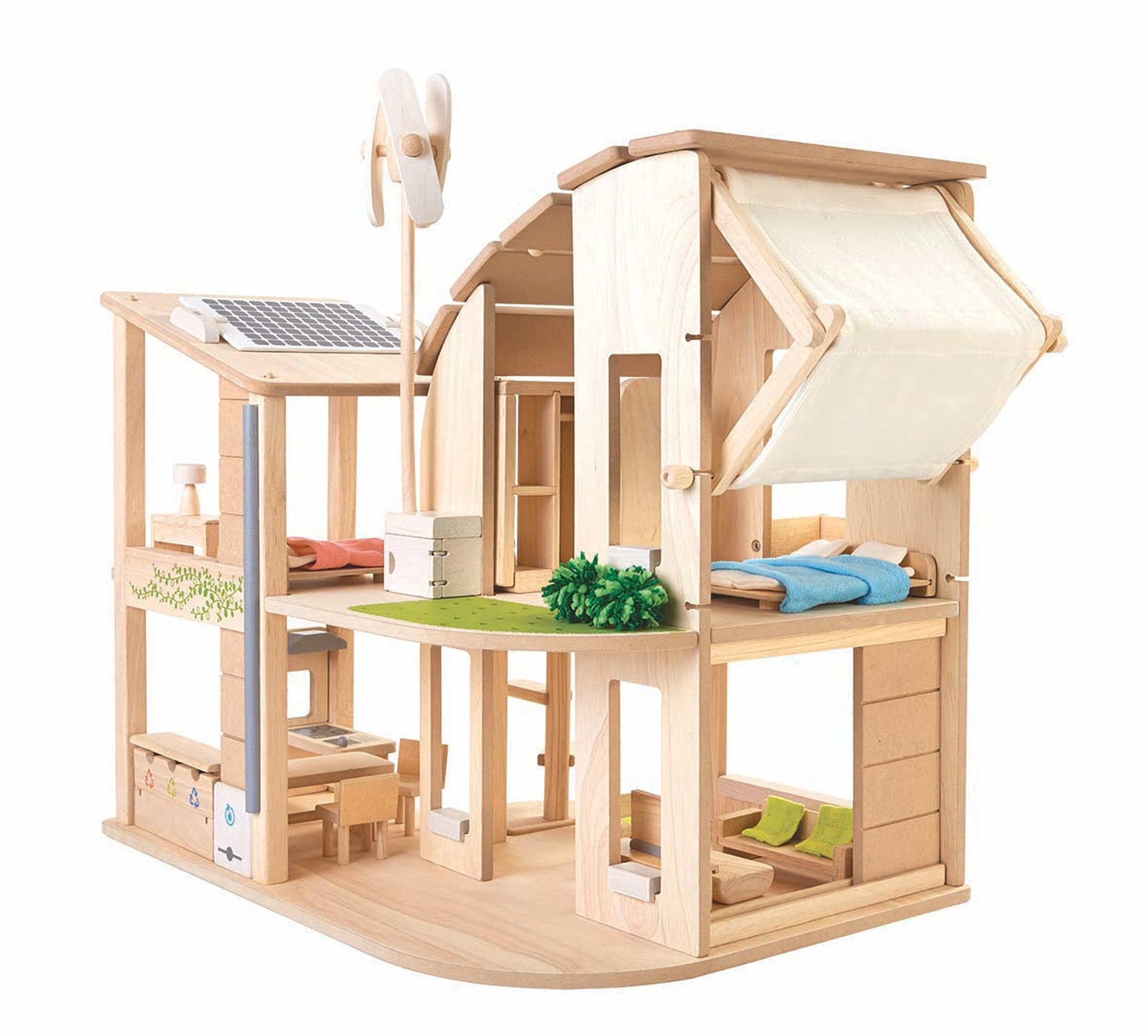 Plantoys Puppenhaus Öko möbliert