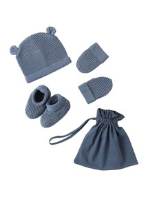 Baby-Set: Mütze, Fäustlinge & Schühchen im Geschenkbeutel