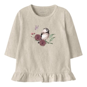 Shirt langarm Vogel Tüllblumen Rüschen