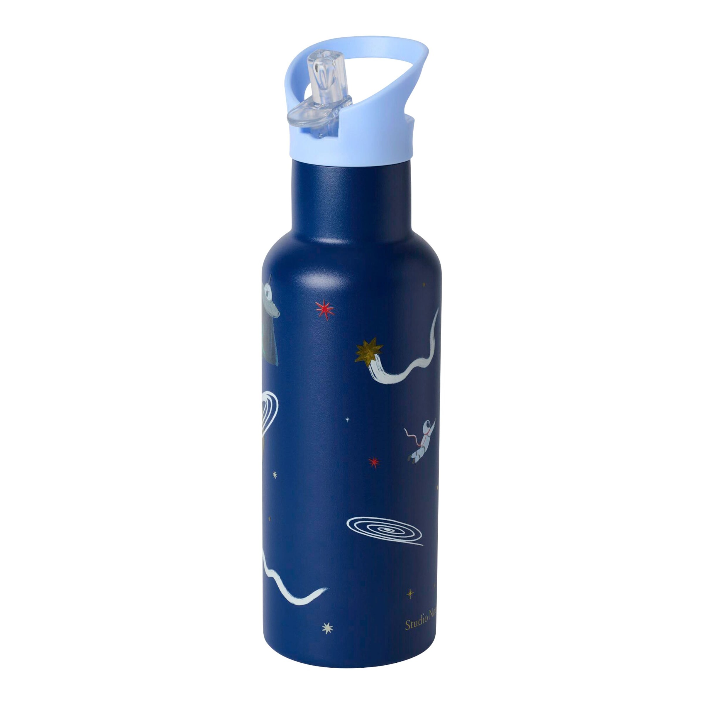 Studio Noos Edelstahl-Trinkflasche mit Strohhalm, 500ml