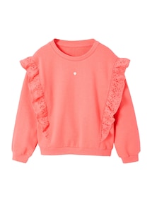 Mädchen Sweatshirt mit Volant aus Stickereispitze