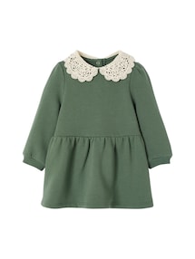 Mädchen Baby Sweatkleid mit Häkelkragen