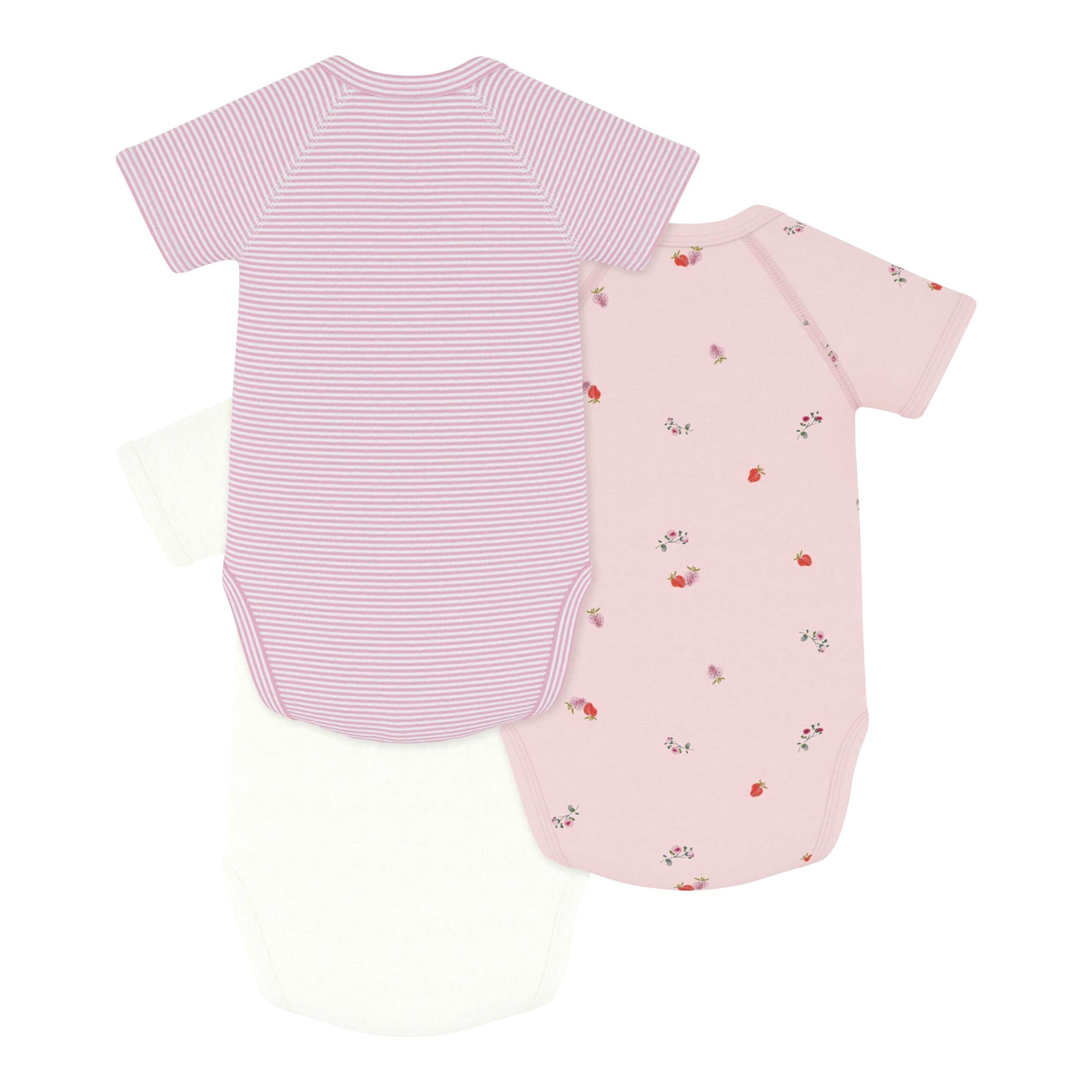 Petit Bateau 3er-Pack Wickelbodys kurzarm Ringel Erdbeeren