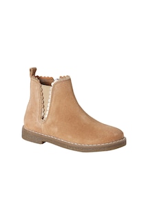 Mädchen Leder-Boots mit Zierborte, Reißverschluss und Gummizug-Einsatz